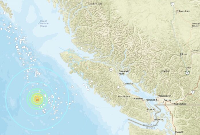 マグニチュード6.2の地震がバンクーバー島沖で発生した。From PreparedBC Twitter