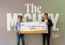 建友会、ジャパンフェアでの募金をチルドレンズ・ホスピタルに寄付 チルドレンズ・ホスピタルを訪問し寄付した建友会・松原昌輝会長(右)と和田健治さん。2023年5月26日。写真提供:建友会