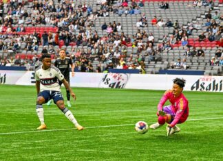 ホワイトキャップス大勝、GK高丘も好セーブで貢献 GK高丘、前半に好セーブを見せる。バンクーバー市BCプレース、2023年5月31日。Photo by Koichi Saito