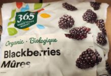 オーガニック・ブラックベリーがリステリア菌汚染の可能性によりリコール Recalled 365 Wholefoods Market brand Organic Blackberries (frozen). Photo from Health Canada