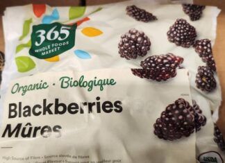 オーガニック・ブラックベリーがリステリア菌汚染の可能性によりリコール Recalled 365 Wholefoods Market brand Organic Blackberries (frozen). Photo from Health Canada