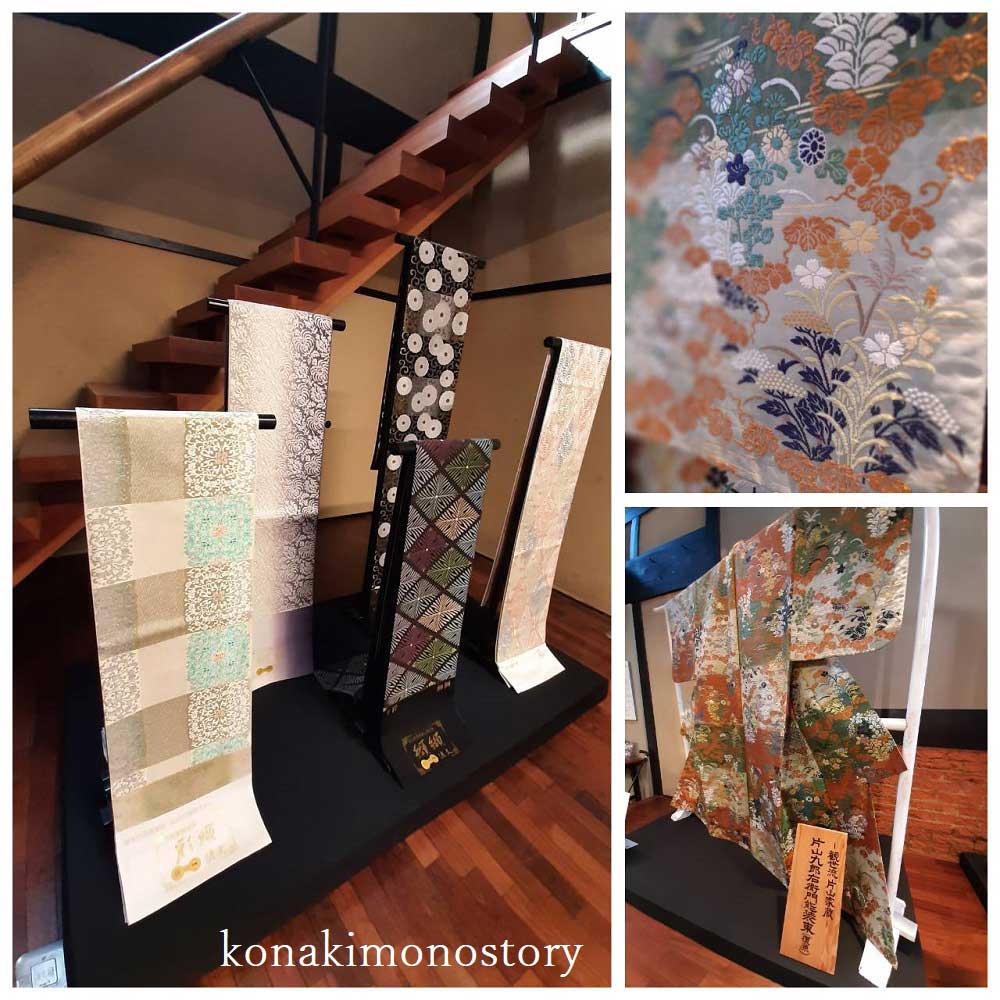 京都西陣織　手織ミュージアム織成館にて、豪華な能装束や袋帯。写真：コナともこ