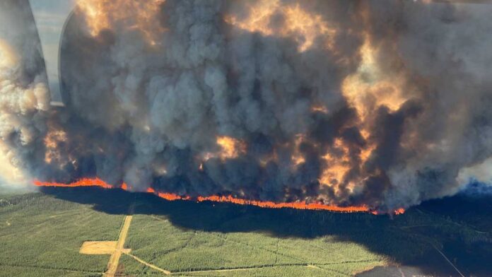 Wildfire in Donnie Creek, BC on May 28, 2023. Photo from BC Wildfire Service Twitter