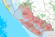 BC州南西部にキャンプファイヤー禁止令 赤色で記された地域が、キャンプファイヤーが禁止となった地域。Map from BC government website