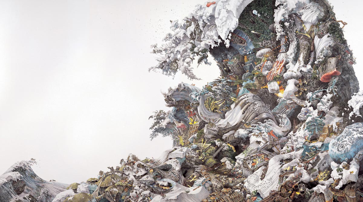 Manabu Ikeda, 予兆 Foretoken, 2008 pen and acrylic ink on paper, mounted on board 190 × 340 cm Collection of Sustainable Investor Co., Ltd. (Kagura Salon) Photo: Yasuhide Kuge