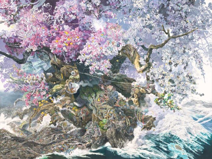 Manabu Ikeda, 誕生 Rebirth, 2013–2016 pen, acrylic ink, and transparent watercolour on paper, mounted on board 300 × 400 cm Collection of Saga Prefectural Art Museum, Saga, Japan Digital Archive by Toppan Printing Co., Ltd