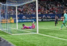 ホワイトキャップス1点遠く…試合内容は今季ベストでアウェイに期待 アースクエイクスがカウンターであっという間にゴールを決める。2023年8月20日、BCプレース。Photo by Koichi Saito