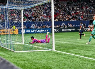 ホワイトキャップス1点遠く…試合内容は今季ベストでアウェイに期待 アースクエイクスがカウンターであっという間にゴールを決める。2023年8月20日、BCプレース。Photo by Koichi Saito