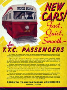 ＴＴＣが１９３８年のＰＣＣカー導入時に作成したポスター（トロント市のサイトから）