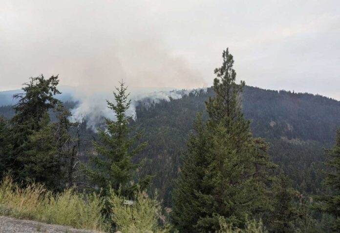 ペンティクトンから北西にあるRice Roadの山火事。Photo from BC Wildfire Service Twitter