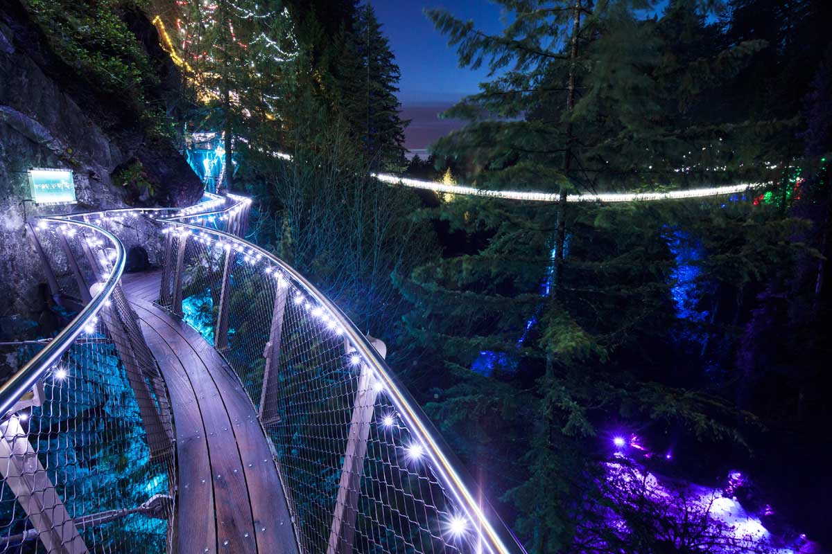 Canyon Lights at Capilano Suspension Bridge Park; Cliff Walk and Suspension Bridge. Photo courtesy of Capilano Suspension Bridge Park