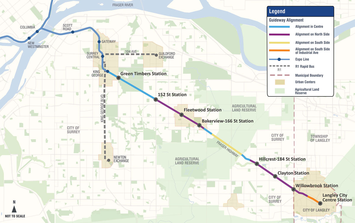 Surrey Langley SkyTrain Project Overview Map. Image by B.C. Ministry of Transportation and Ingrastructure Flickr