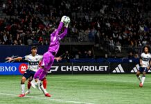 ホワイトキャップス今季初黒星「主力不在で自分がどう助けられるか」高丘 何度も好セーブを見せるGK高丘。シカゴ・ファイヤーFC戦。2025年3月22日、BCプレース。Photo by Koichi Saito/Japan Canada Today