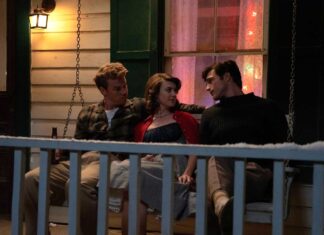 「人と違う幸せを望む道」On Swift Horses 左からリー(ポウルター)、ミュリエル(エドガー=ジョーンズ)、ジュリアス(エロルディ)。Courtesy of 2025 Sony Pictures Classics