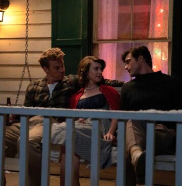 「人と違う幸せを望む道」On Swift Horses 左からリー(ポウルター)、ミュリエル(エドガー=ジョーンズ)、ジュリアス(エロルディ)。Courtesy of 2025 Sony Pictures Classics