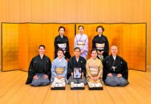 西川流カナダ彩月会、3名が西川流苗字内に加わりました 名古屋の西川流家元会館での名取襲名披露式で。2025年4月6日。写真提供 西川流カナダ彩月会/撮影 斉藤光一