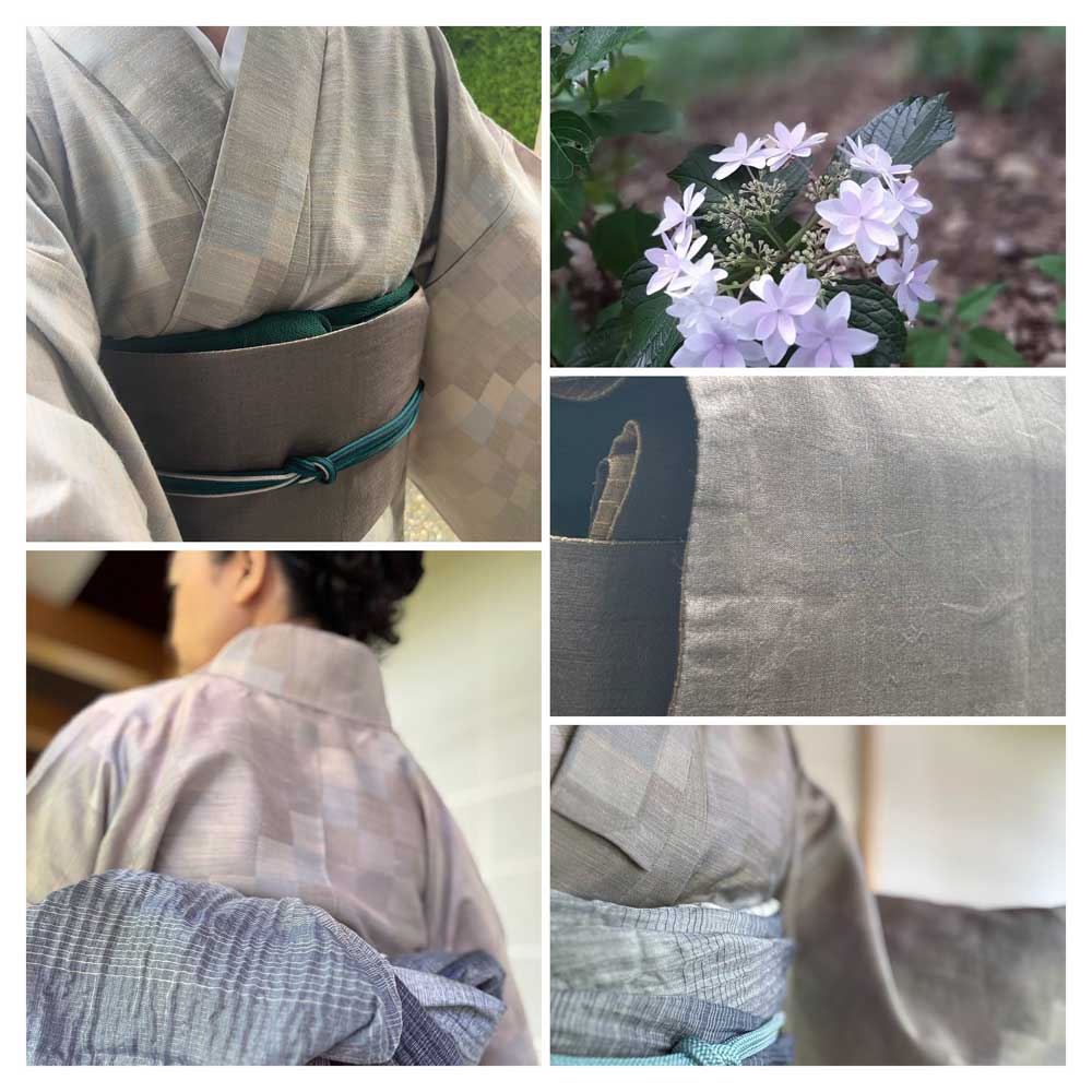 「単の着物と名古屋帯、兵児帯」コナともこ