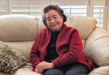 サーロー節子さんインタビュー「22歳から被爆者として語る覚悟」 サーロー節子さん。オンタリオ州トロント市内で。2025年4月1日。撮影 三島直美/日加トゥデイ