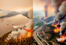 AI生成による山火事画像が増加、BCWSが注意を呼びかけ BC Wildfire Serviceが共有したAIで生成された山火事画像2枚。From BC Wildfire Service Facebook