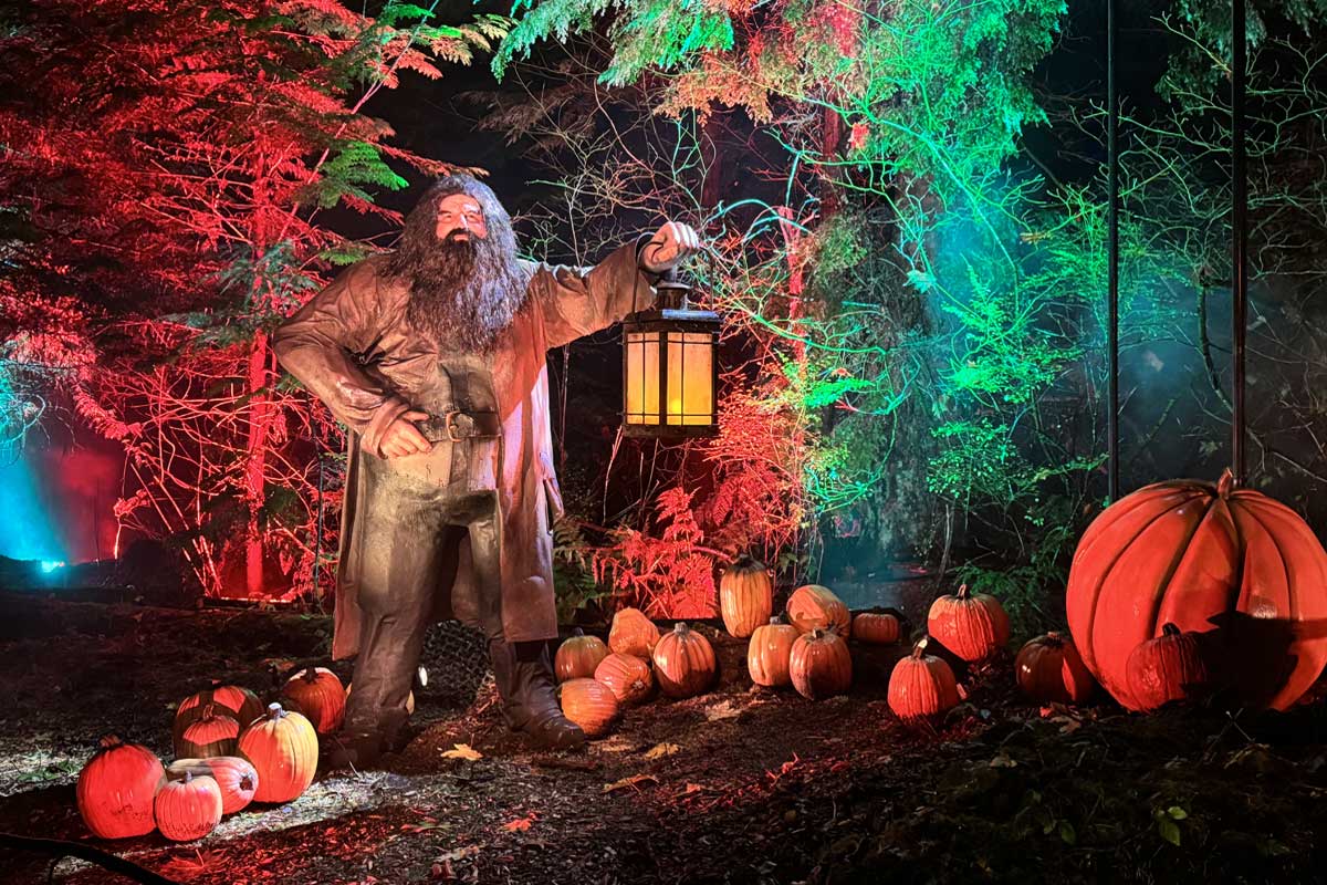 森では、映画でお馴染みのキャラクターたちがお出迎え。2025年11月6日、バンクーバー市スタンレーパーク。Photo by Lala