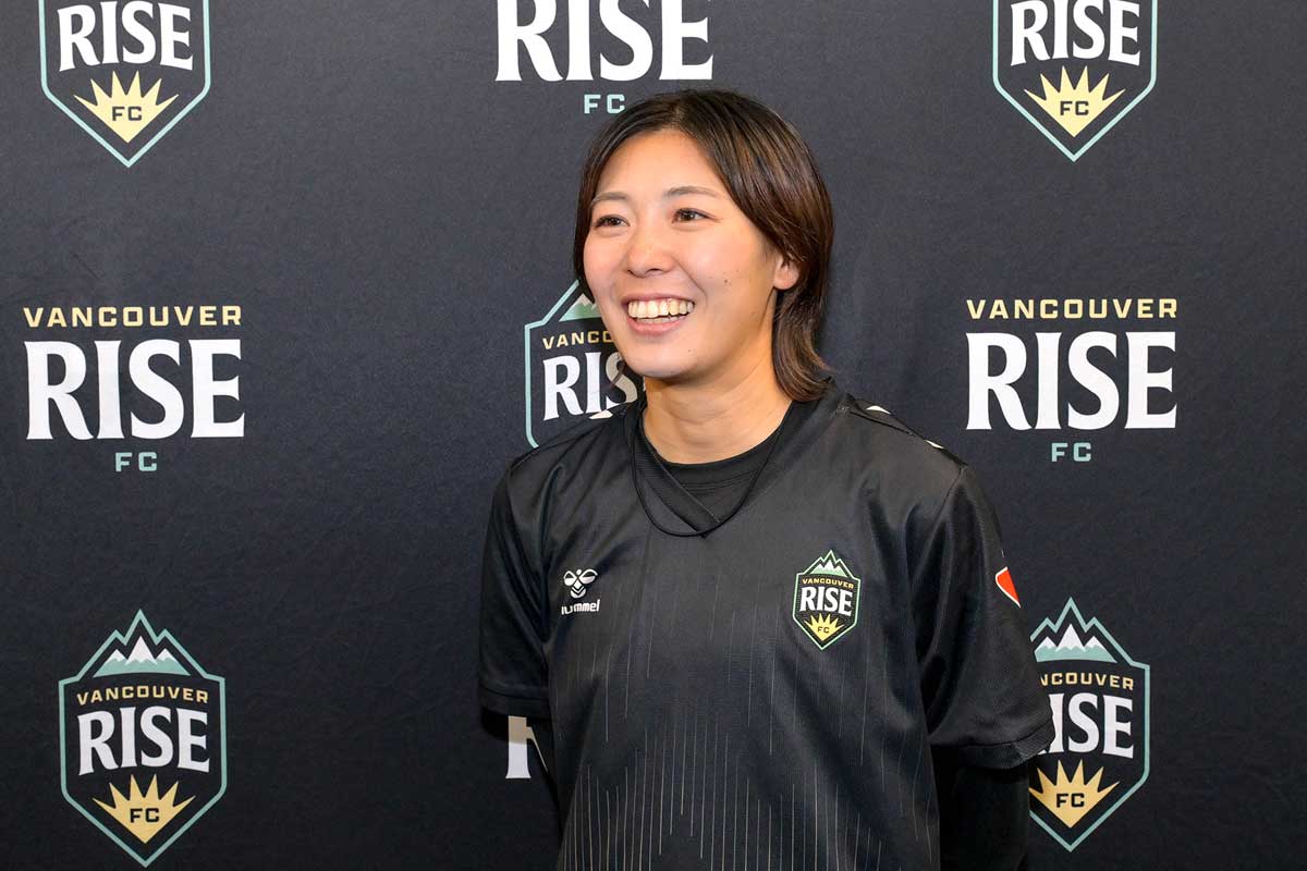 試合後のインタビューで。オタワ・ラピッド戦。2025年11月4日、スワンガードスタジアム(バーナビー市)。Photo by Koichi Saito