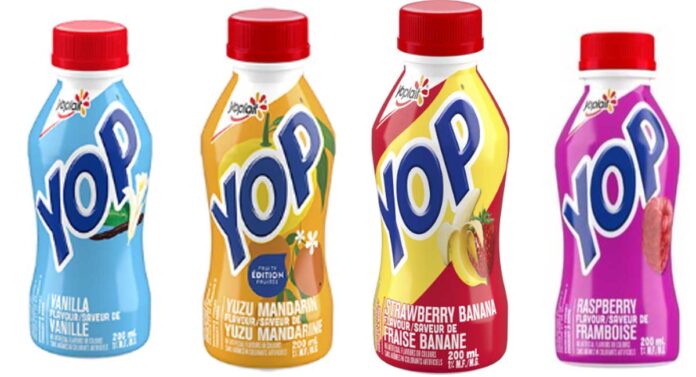 YOP_2025-11 リコールされたYoplait Canada社の飲むヨーグルト「YOP Drinkable Yogurt」。Image from CFIA