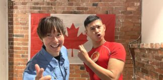 「ごみ問題と防災を芸人が発信」マシンガンズ滝沢さんとワタリ119さんがバンクーバーで イベントを終えたお笑いコンビ「マシンガンズ」の滝沢秀一さん(左)と、お笑い芸人のワタリ119さん。2026年2月16日、バンクーバー市。撮影 田上麻里亜/日加トゥデイ