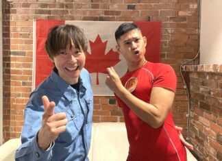 「ごみ問題と防災を芸人が発信」マシンガンズ滝沢さんとワタリ119さんがバンクーバーで イベントを終えたお笑いコンビ「マシンガンズ」の滝沢秀一さん(左)と、お笑い芸人のワタリ119さん。2026年2月16日、バンクーバー市。撮影 田上麻里亜/日加トゥデイ