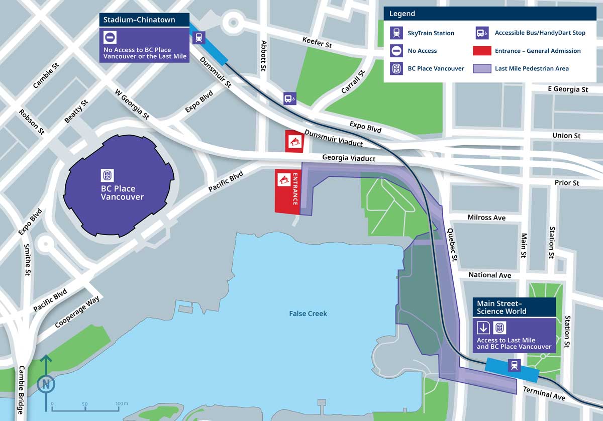 W杯期間中の試合がある日にBCプレースへ移動できるルート。Image by Translink