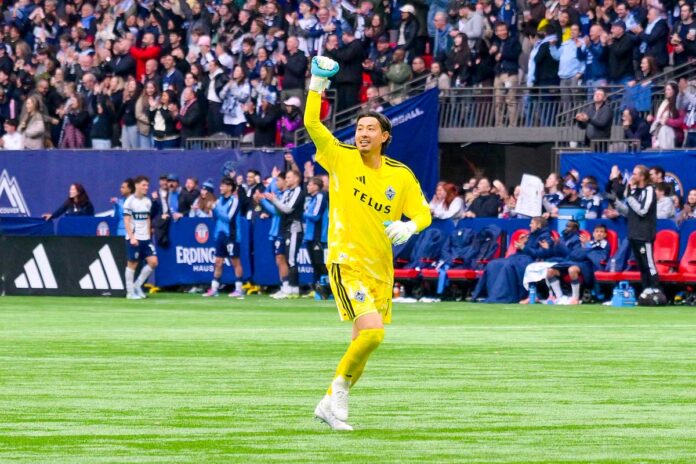 ホワイトキャップスの得点に喜ぶGK高丘。2026年4月11日、バンクーバー市BCプレース。Photo by Koichi Saito/Japan Canada Today