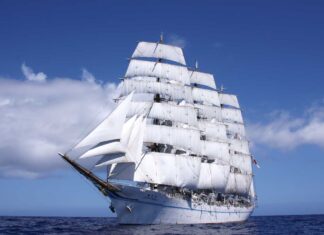 日本の帆船「海王丸」がリッチモンドに寄港する 日本の練習帆船「海王丸」Courtesy of the Kaiwo Maru