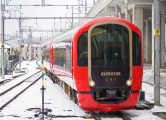 「カナダ“乗り鉄”の旅」第36回 「国内最大級」の窓を備えた新潟の観光列車、“手本”はカナダにあった! 走る芸術品・雪月花【上】 えちごトキめき鉄道の「えちごトキめきリゾート雪月花」(新潟県上越市で大塚圭一郎撮影)