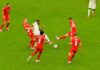 FIFAワールドカップ:カナダ、スイスに惜敗も史上初のワールドカップ決勝トーナメント進出 2試合連続ゴールを決めているだけあり、スイスのマークも厳しいFWデービッド。2026年6月24日、バンクーバー市。撮影 斉藤光一/日加トゥデイ