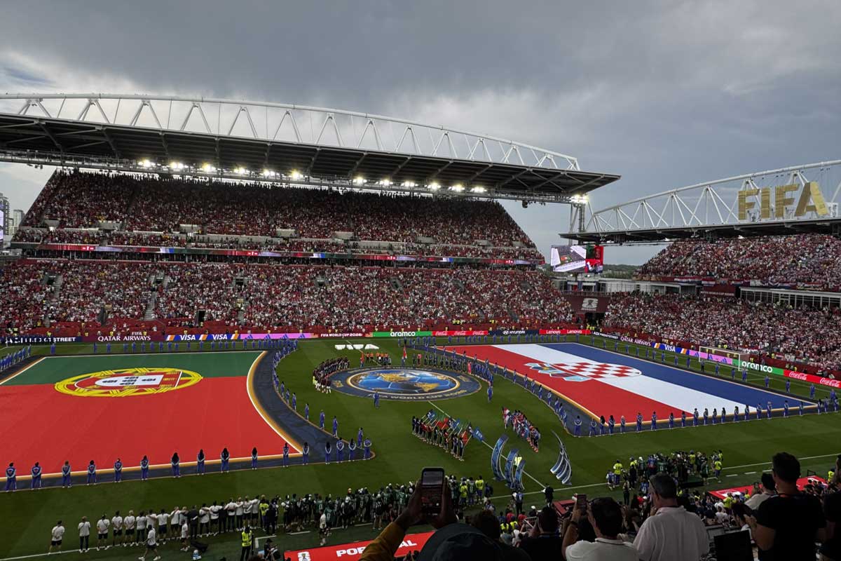 トロントスタジアムでのポルトガル対クロアチア、試合開始前のセレモニー。2026年7月2日、トロント市。撮影　日加トゥデイ