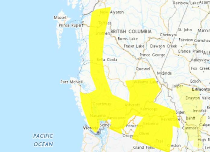 BC-Heat-Alert_July-21-2026 ブリティッシュ・コロンビア州2026年7月21日に発令された高温注意報。カナダ環境・気候変動省ウェブサイトより。