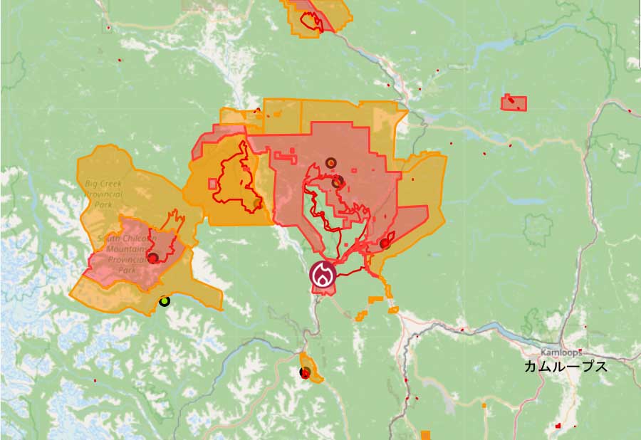 633平方キロメートルに広がったピアレイク山火事。BC Wildfire Service ウェブサイトより