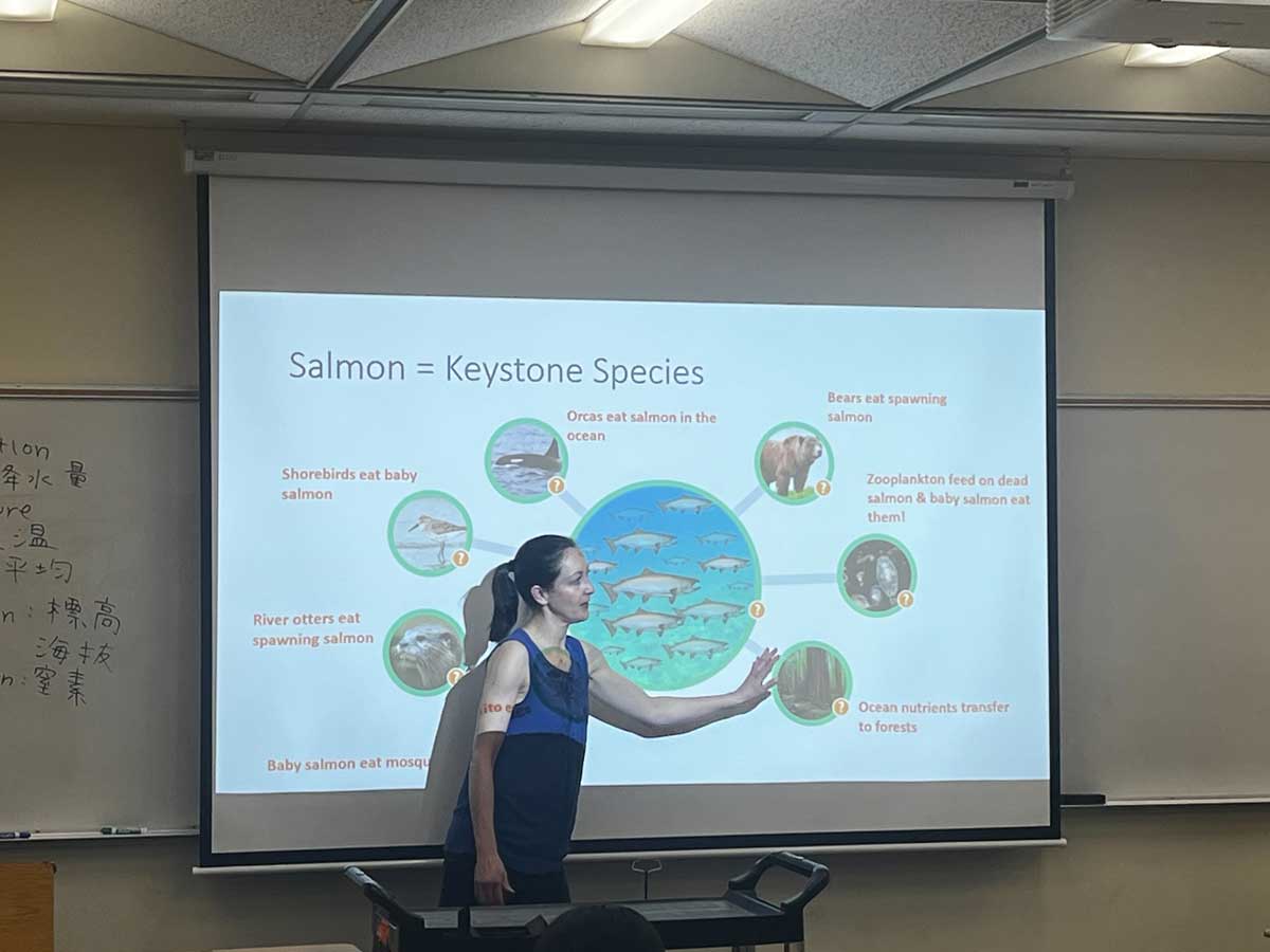 Nathalie Vigouroux-Caillibot教授によるサーモンの重要性についての説明。(2026年3月23日撮影 提供:AK Jump Educational Consulting Inc.)