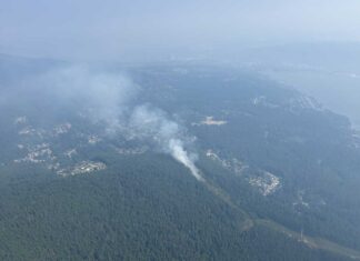 BC州の山火事拡大 避難命令は34件に、一時はメトロバンクーバーでも避難命令 ベルカラ・リージョナルパークで8月5日発生した山火事。Photo from BC Wildfire Service